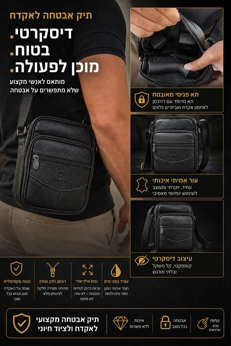 תיק לאקדח מעור אמיתי – קטן וקומפקטי