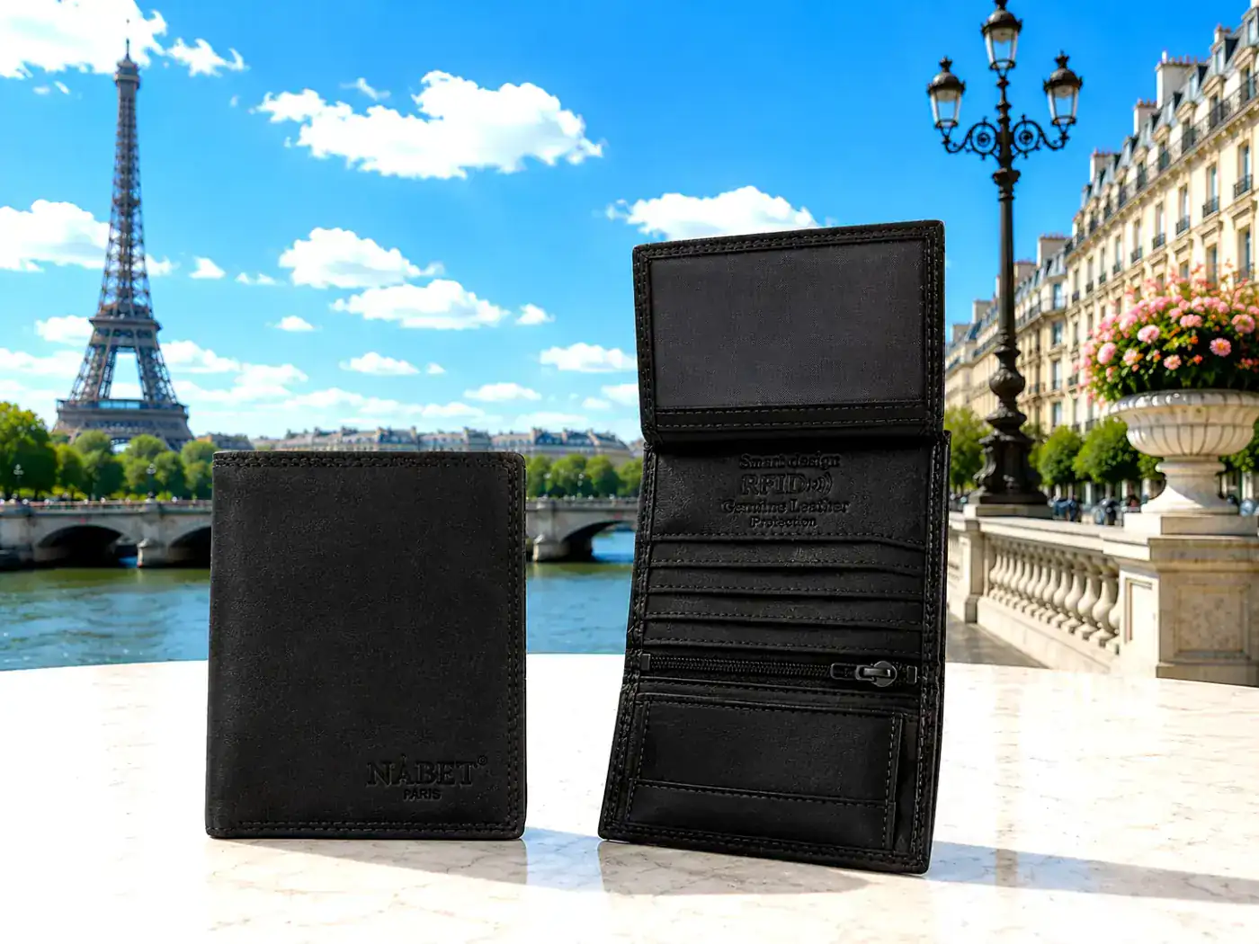 ארנק עור אמיתי קטן RFID יוקרתי NABET PARIS - שחור