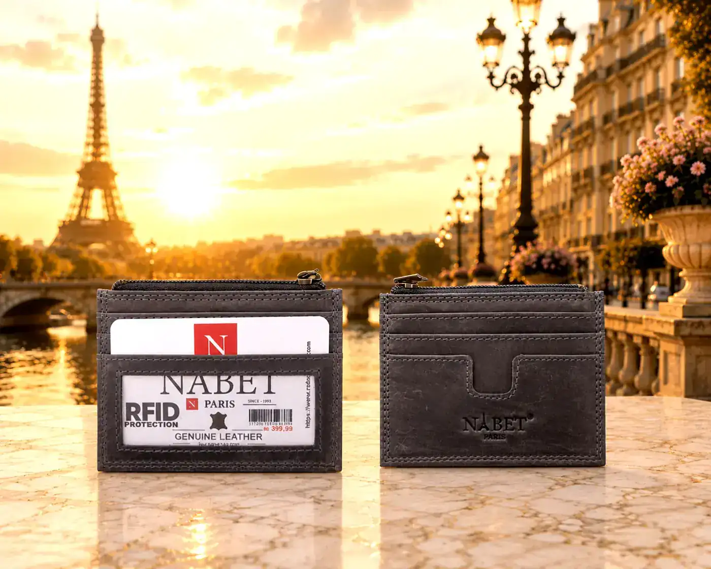 מחזיק כרטיסים יוקרתי מעור אמיתי RFID – Nabet Paris - כחול