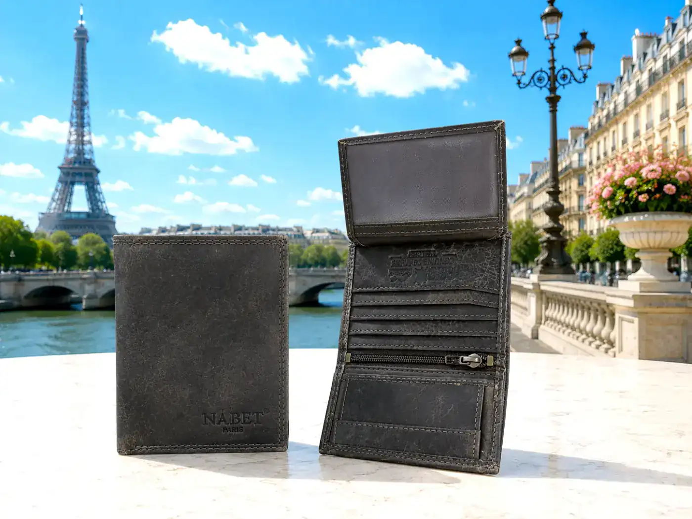 ארנק עור אמיתי קטן RFID יוקרתי NABET PARIS - חום