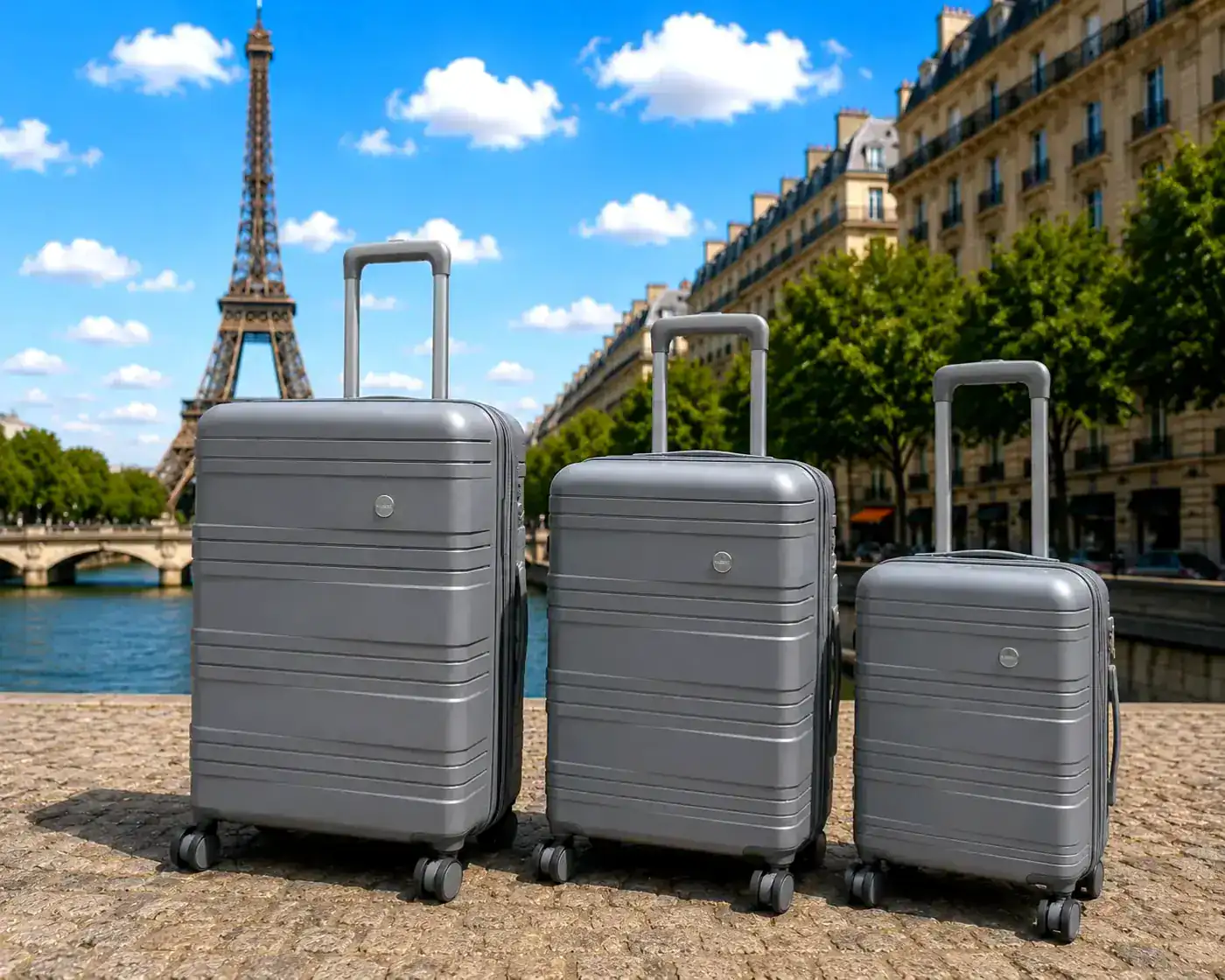 סט 3 מזוודות פרימיום NABET PARIS אפור סט 3 מזוודות