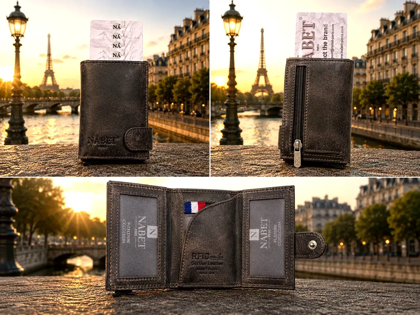 ארנק עור יוקרתי RFID עם שליפה מהירה – NABET PARIS PRESTIGE חום - חום