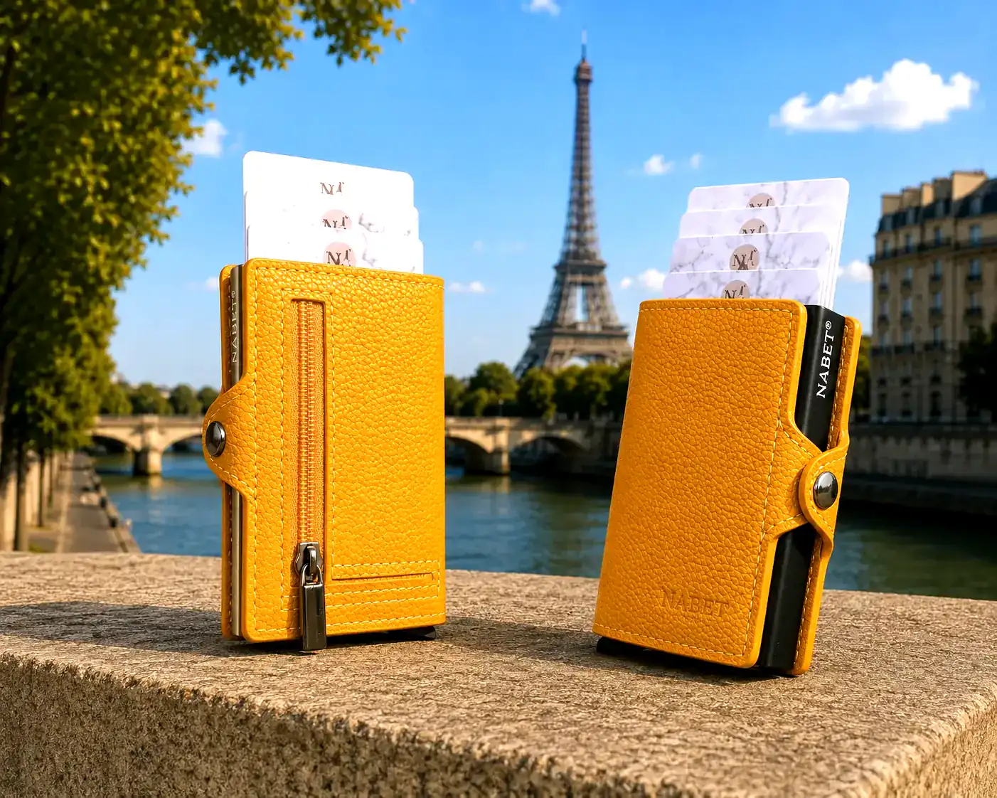 ארנק כרטיסים מעור אמיתי עם שליפה מהירה RFID – NABET PARIS חרדל - חרדל
