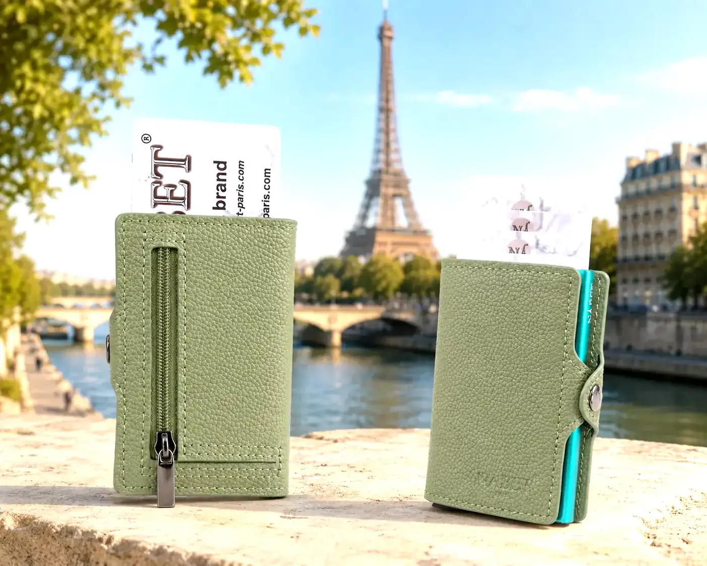 ארנק כרטיסים מעור אמיתי עם שליפה מהירה RFID – NABET PARIS ירוק - ירוק