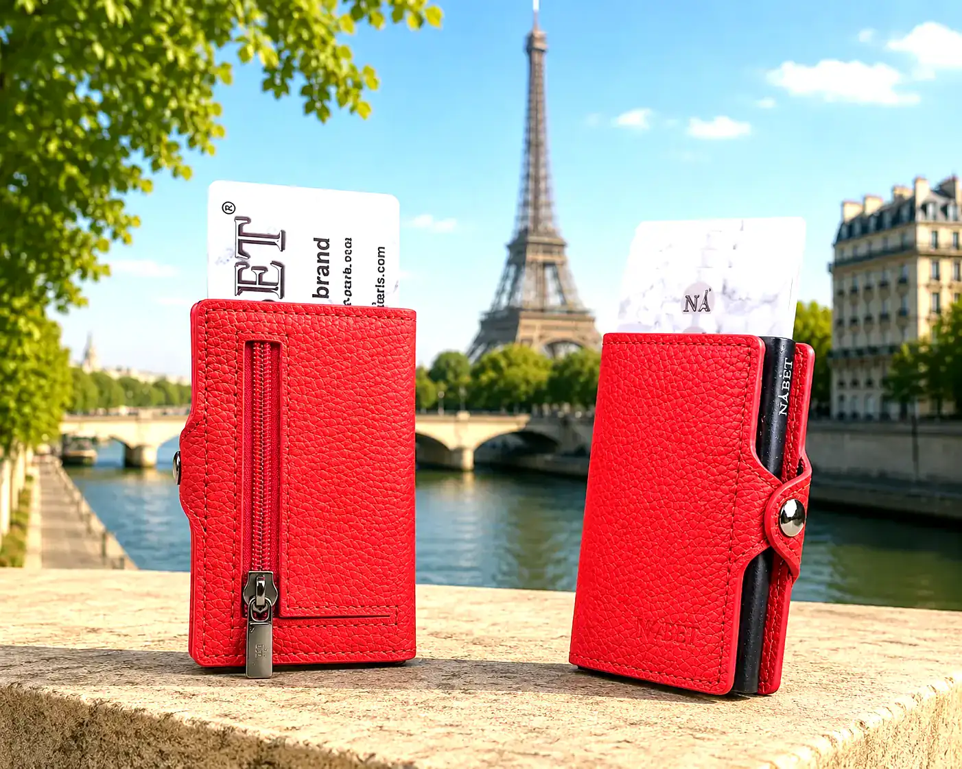 ארנק כרטיסים מעור אמיתי עם שליפה מהירה RFID – NABET PARIS אדום - אדום