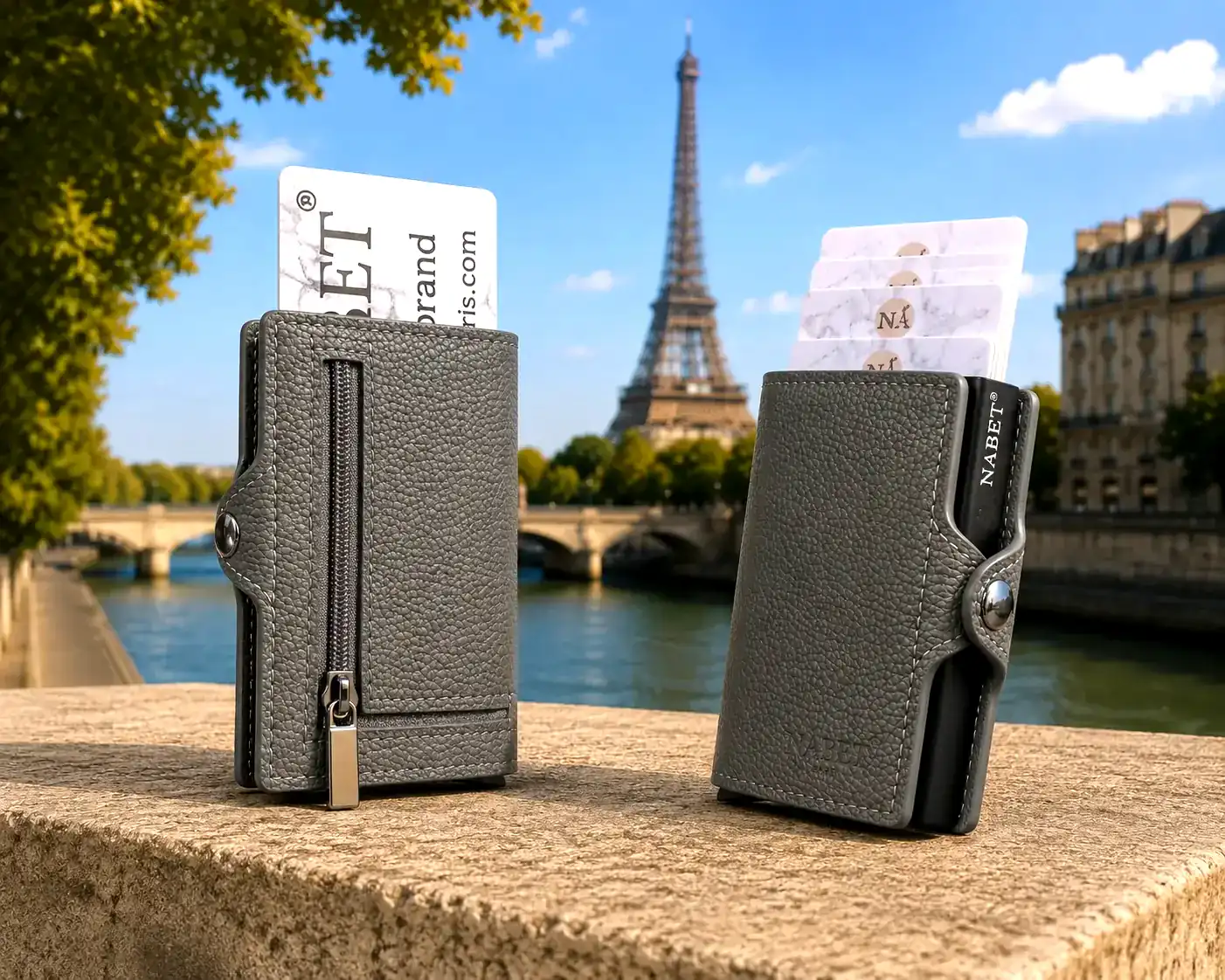 ארנק כרטיסים מעור אמיתי עם שליפה מהירה RFID – NABET PARIS אפור - אפור