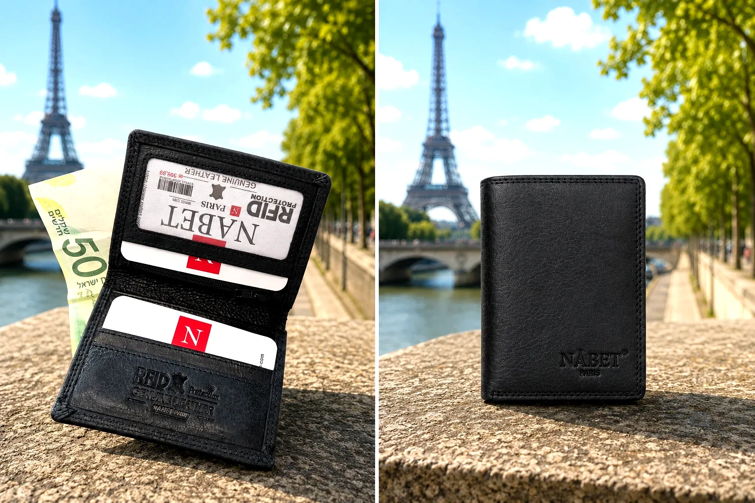 ארנק עור מגנטי דק במיוחד RFID – NABET PARIS ULTRA SLIM שחור
