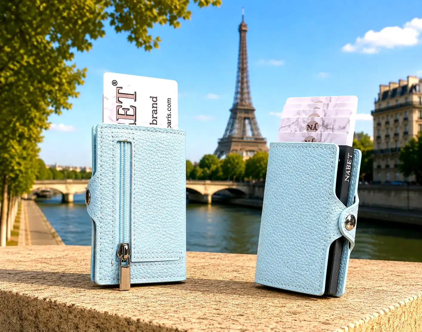 ארנק כרטיסים מעור אמיתי עם שליפה מהירה RFID – NABET PARIS כחול בעיר - כחול בעיר