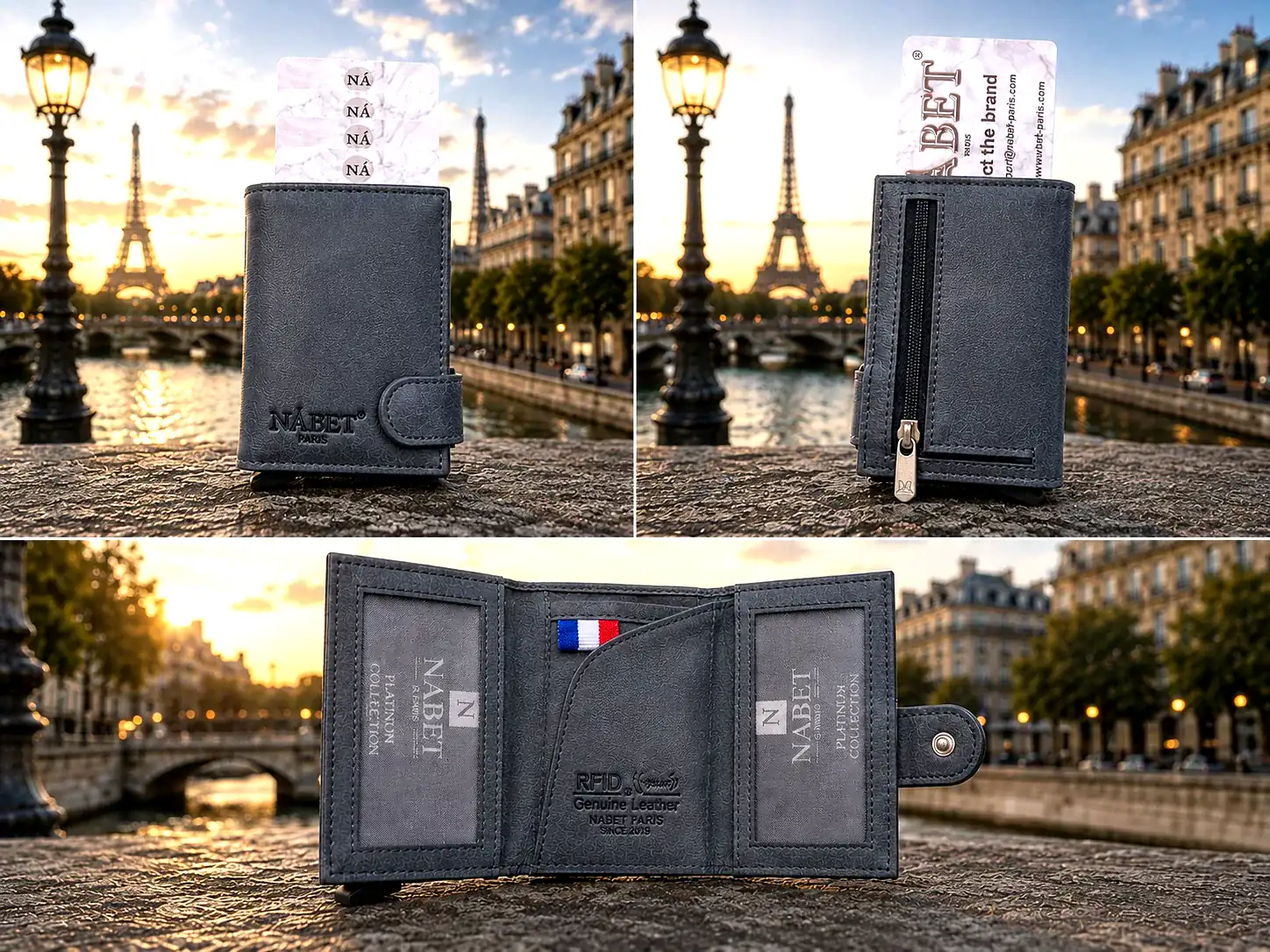 ארנק עור יוקרתי RFID עם שליפה מהירה – NABET PARIS PRESTIGE כחול - כחול