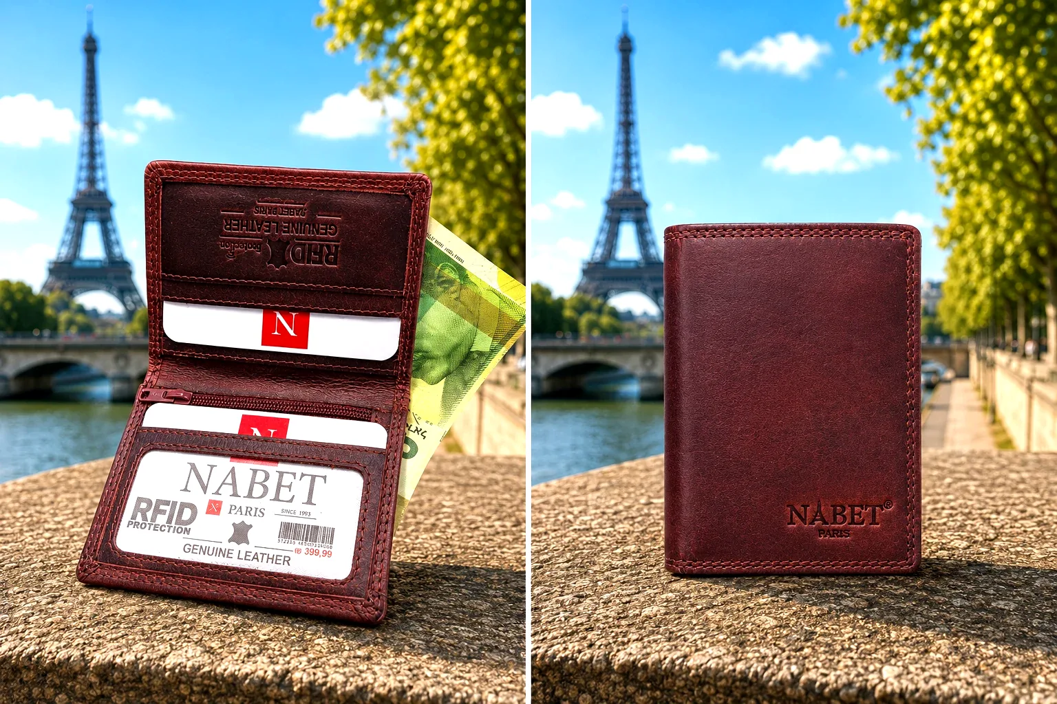 ארנק עור מגנטי דק במיוחד RFID – NABET PARIS ULTRA SLIM חום תזי