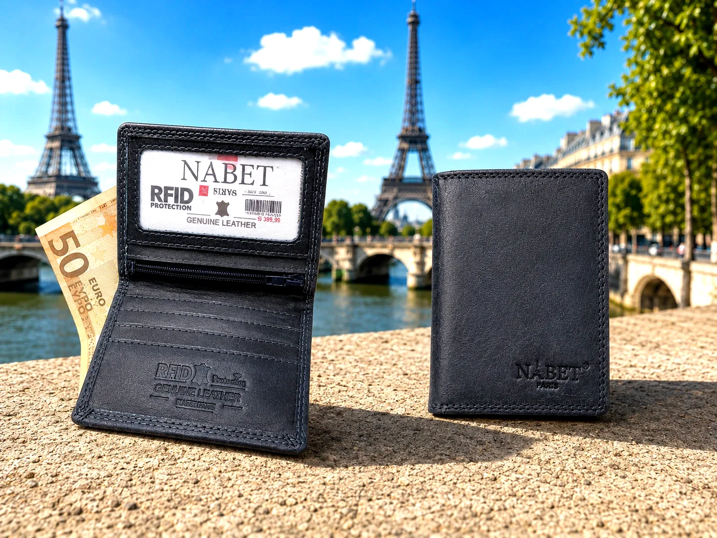 ארנק עור מגנטי דק במיוחד RFID – NABET PARIS ULTRA SLIM כחול